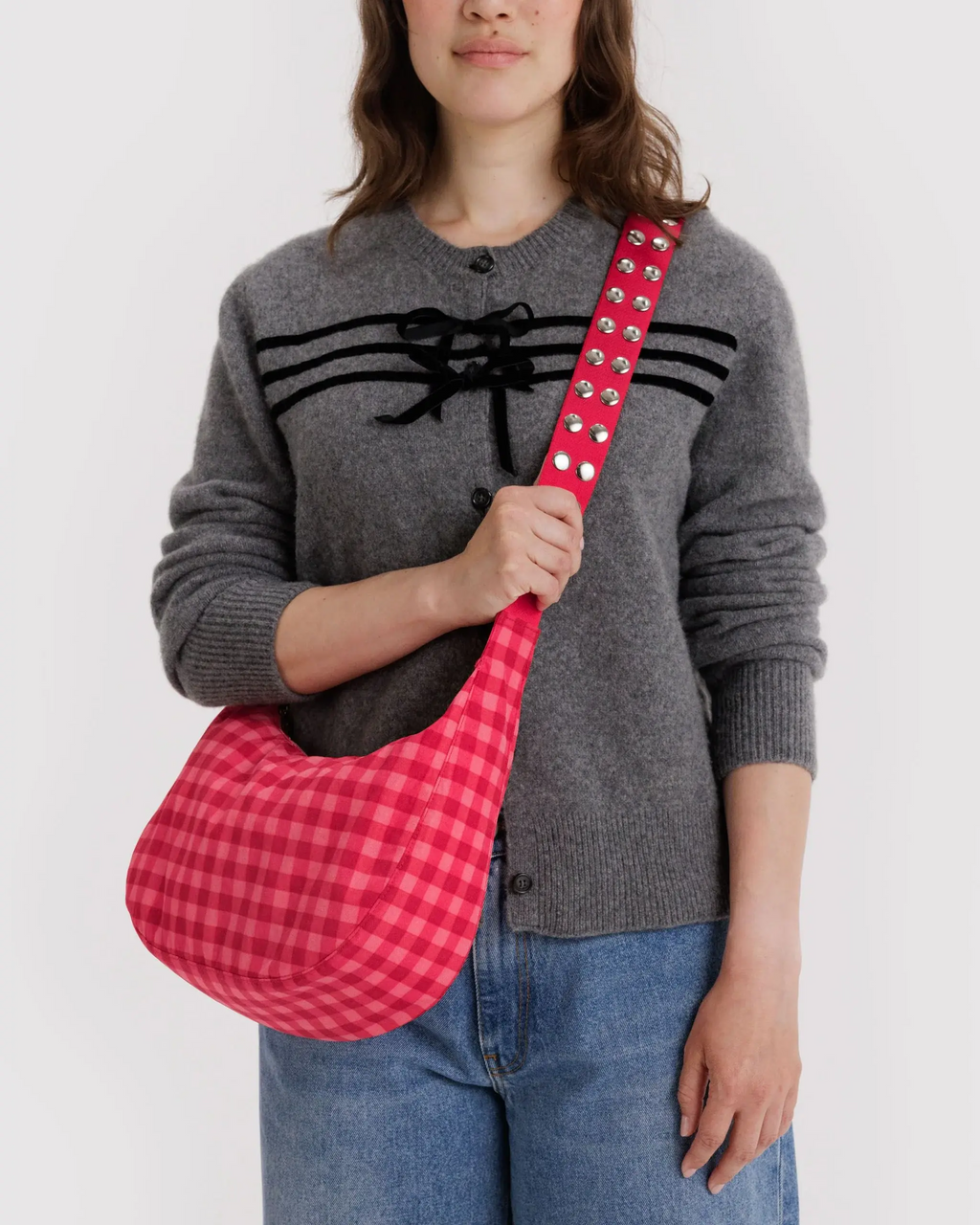 Popper Strap Medium Nylon Crescent Bag