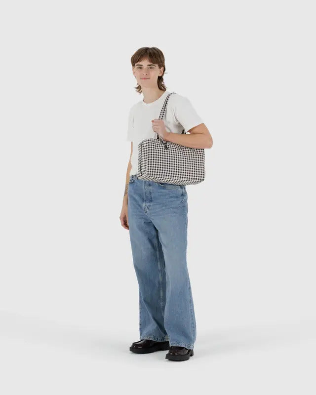 Medium Nylon Bowler Bag - Black & White Gingham image 1